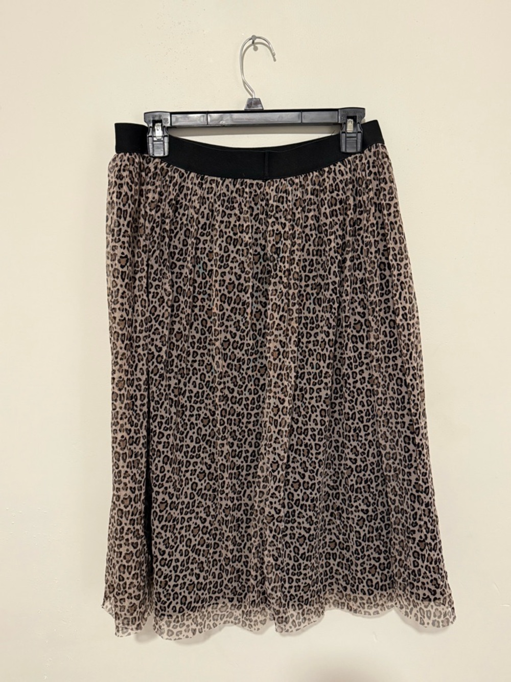 Leopard Print Pleated Midi Skirt - Taupe Black